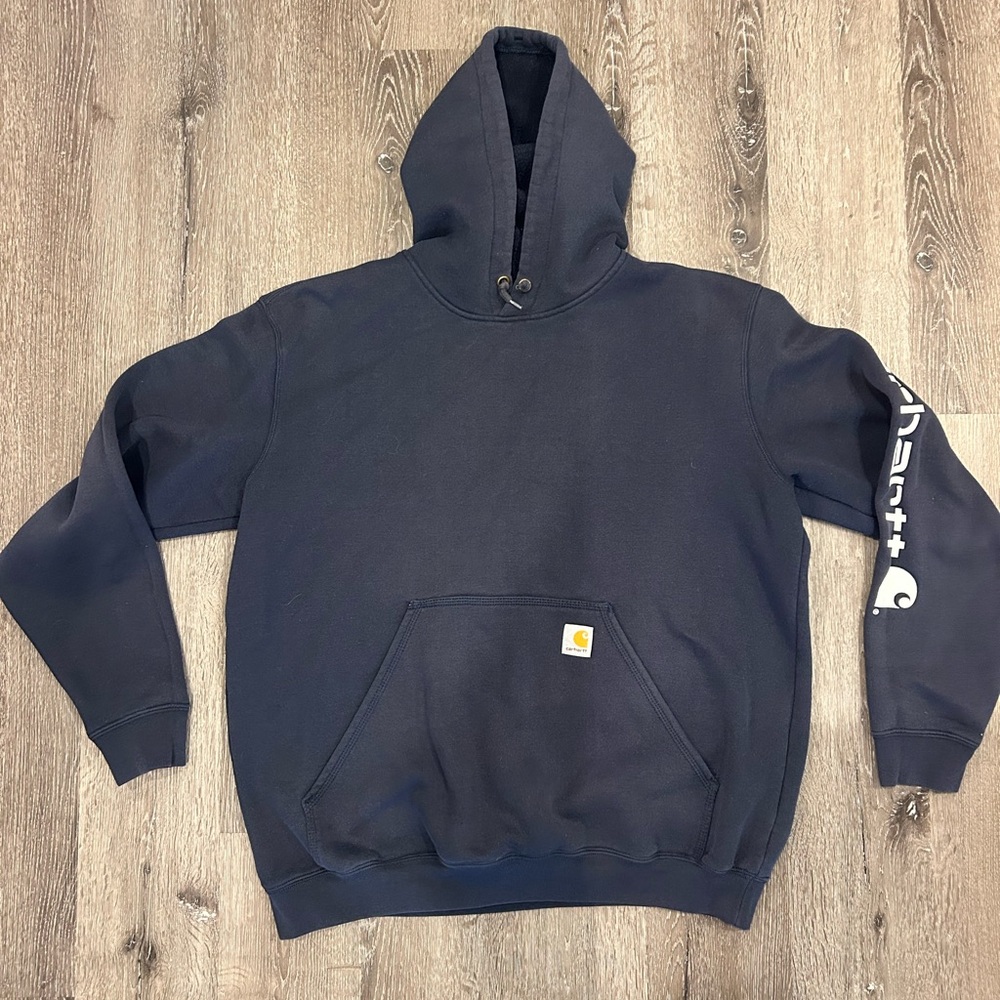Carhartt Men's Navy Blue Hoodie with Logo Sleeve